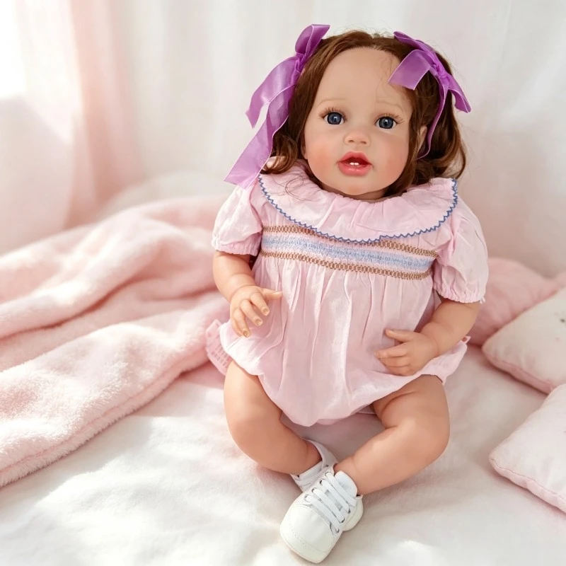 60cm Lottie Reborn Toddler Girl Rooted Curly Hair High Quality Hand Painted Doll with Soft Cloth Body 3D Skin