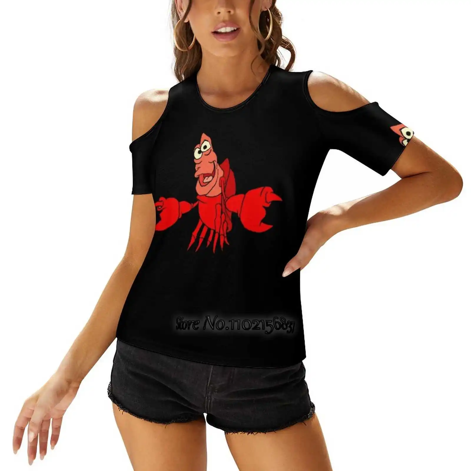 Women Print T-Shirt Summer Sexy Tops Streetwear T Shirt Korean Tops Crab Under The Sea Crab Kids Princess Ocean Songs Sea Life