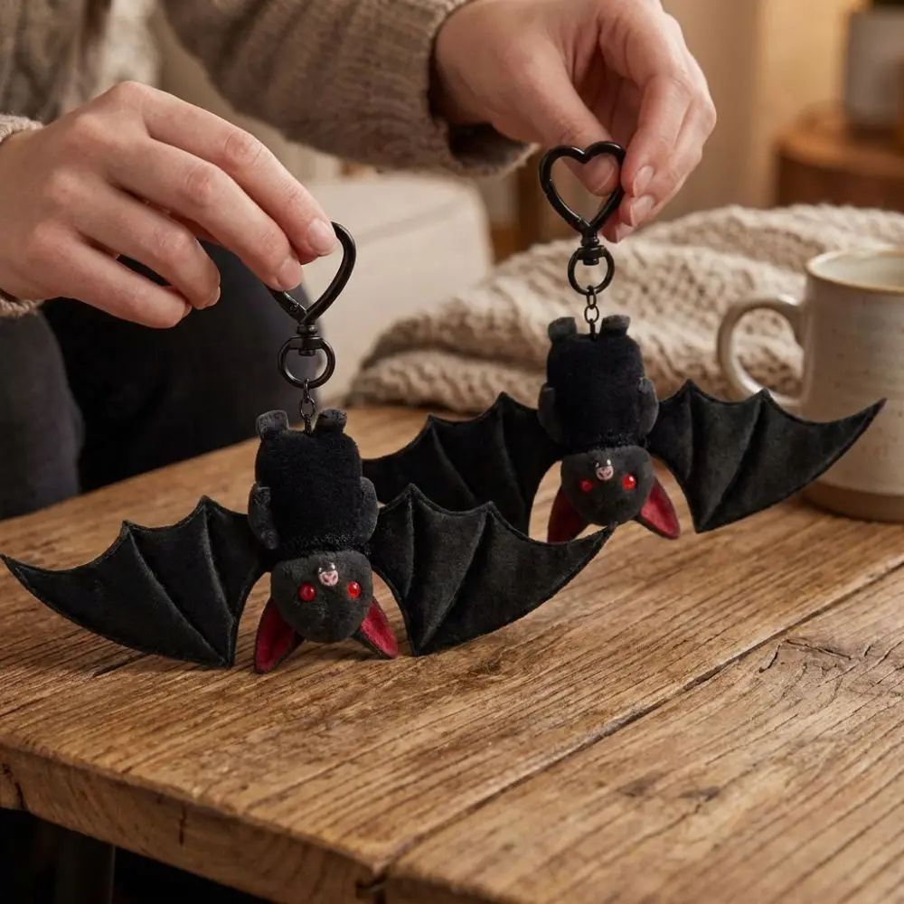 Kreativer, verformbarer Fledermaus-Schlüsselanhänger, gotischer Tier-Fledermaus-Schlüsselanhänger mit Flügeln, origineller, roter Fledermaus-Taschenanhänger, lustiger Fledermaus-Schlüsselanhänger für Autoschlüssel – Detail 8