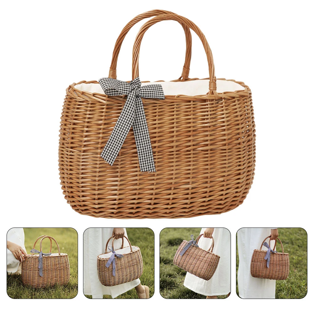 

Handwoven Rattan Storage Basket Natural Woven Household Flower Container Vietnamese Style Portable Organizer For Food Toiletries