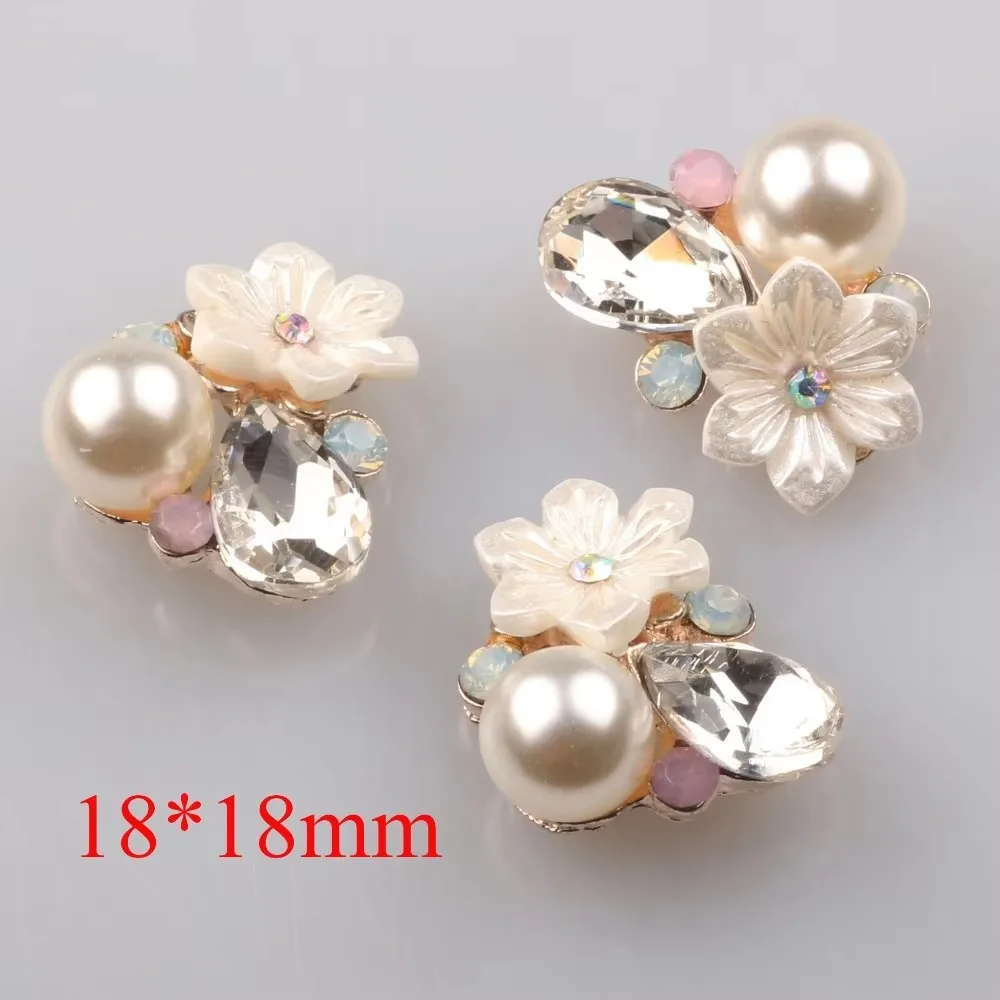 New 10Pc 18*18MM Oval Pearl resin roses Button golden metal Wedding Bride holding flowers decorate hair accessories scrapbook
