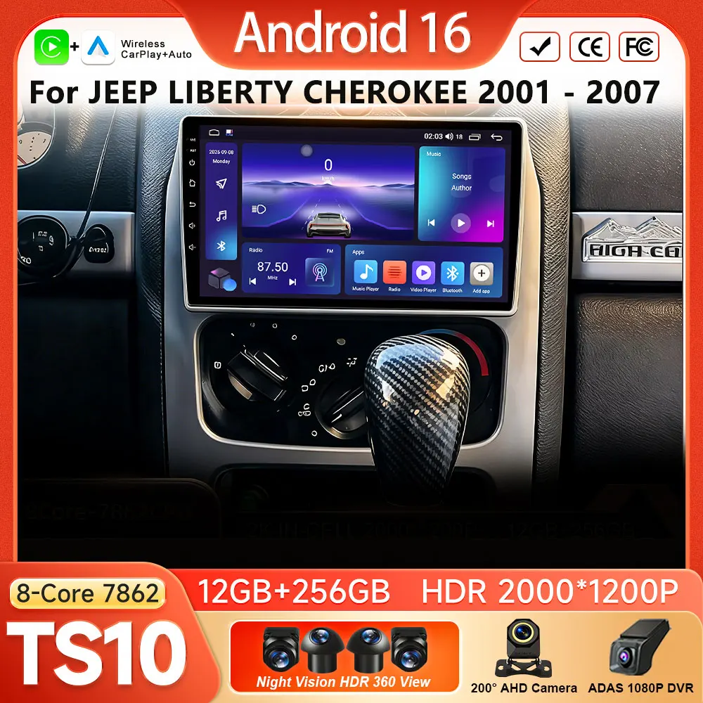 For JEEP LIBERTY CHEROKEE 2001 - 2007 Android 16 Wireless Carplay Radio Navigation Android Auto Car Play Video Player Bluetooth