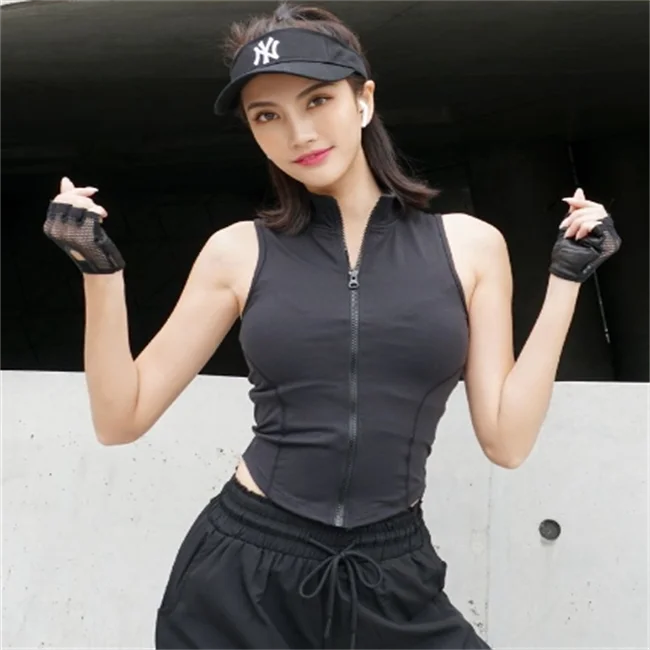 Primavera verão 2025 colete esportivo feminino regata fitn svel correndo zíper roupas de yoga treinamento fino vestuário superior