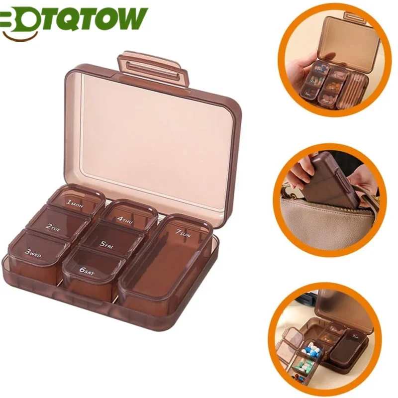 1PCS Portable Pill Organizer Weekly, Small Travel Pill Case with 7 Compartment,Travel Pill Holder 7 Days for Vitamins,Fish Oils