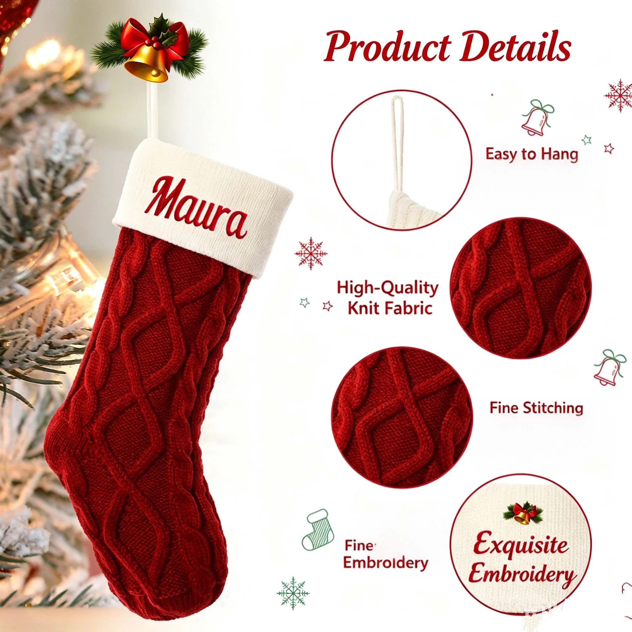 Kaus Kaki Natal Rajutan Kabel  - Embroidery Xmas ulasan dan harga