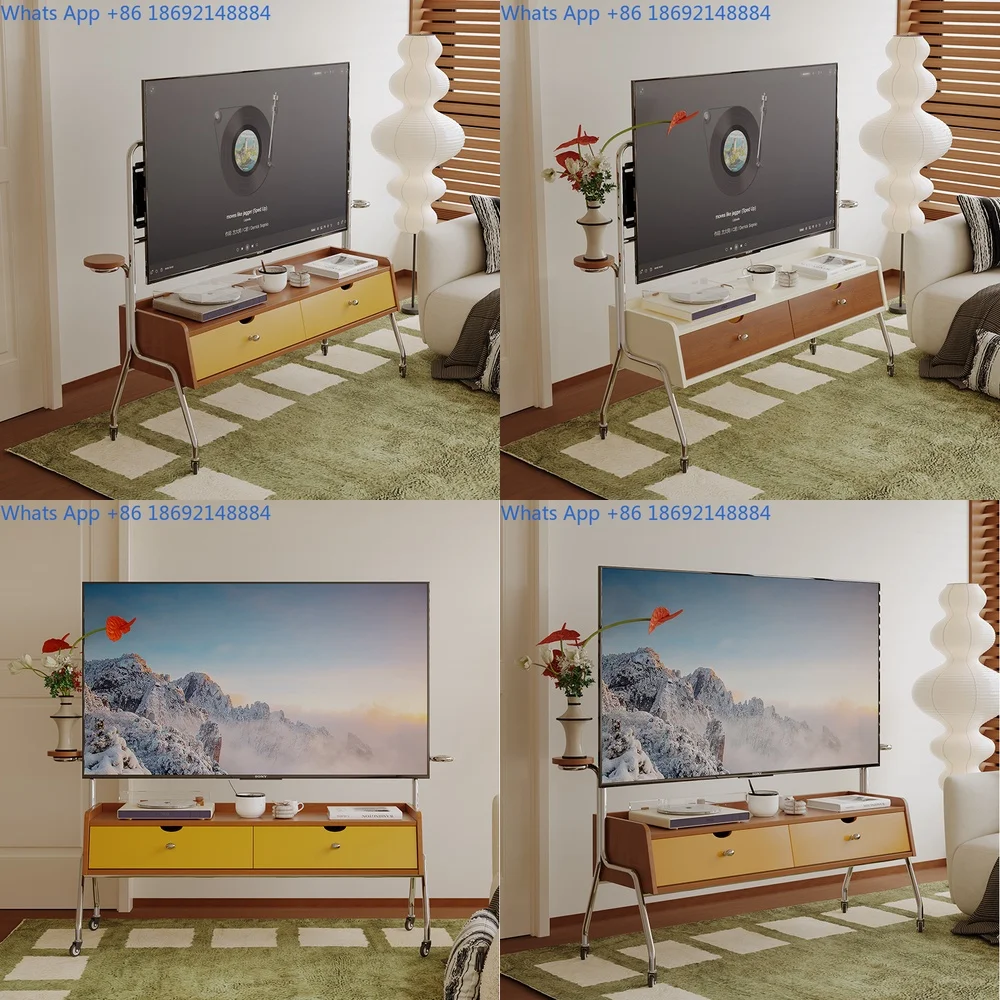 

Vintage style TV stand for living room small apartment bedroom wabi sabi design movable display rack