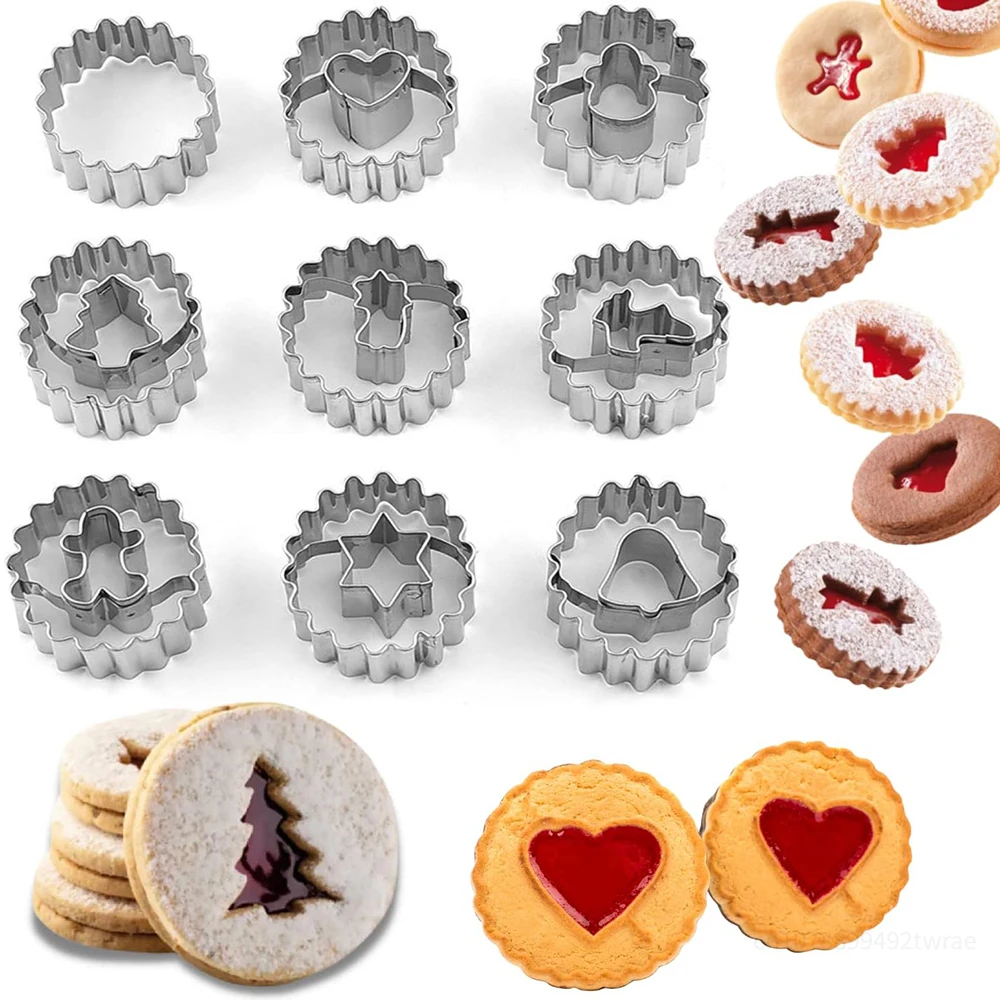 9Pcs Stainless Steel Mini Christmas Cookie Cutters Set Christmas Tree Heart Deer Head Snowflake Jingle Bell Gingerbread Mold