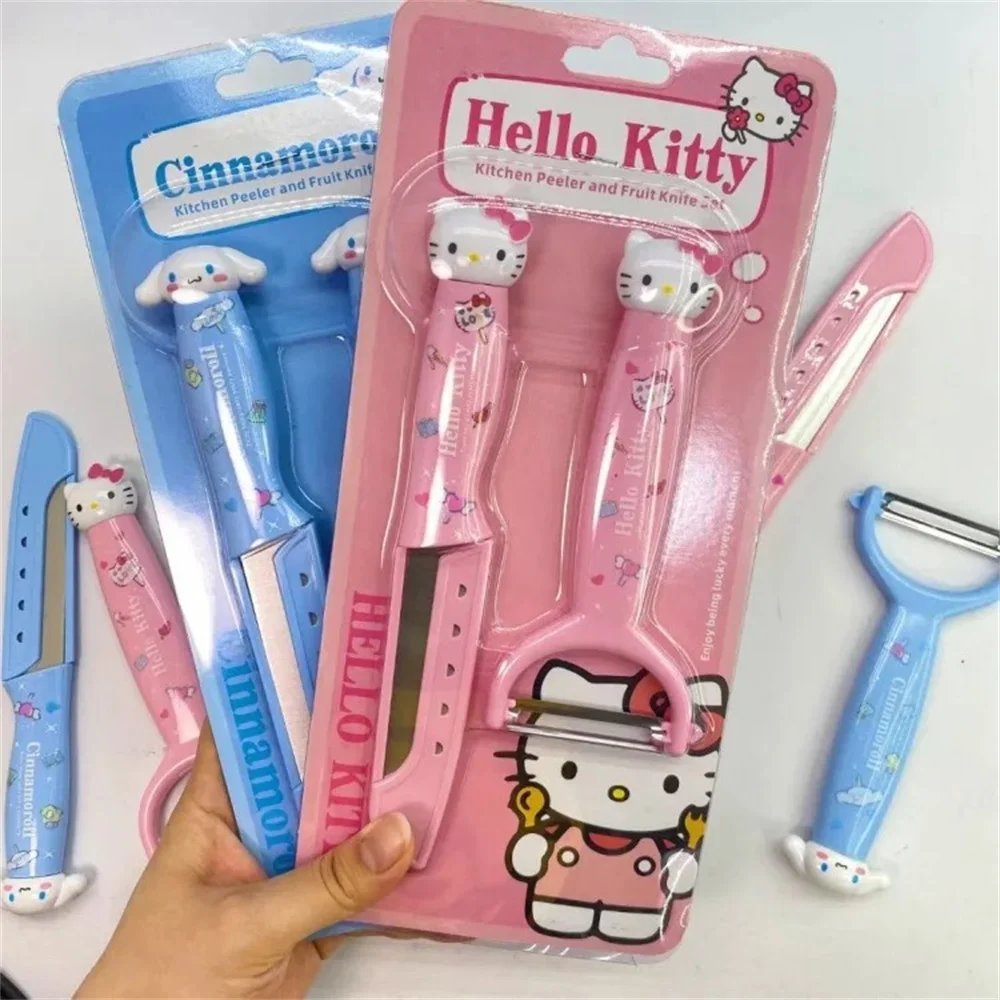 Kawaii Sanrio Fruit Knife Peeling Knife Set Anime Cute Hello Kitty Kuromi Cinnamoroll My Melody Multifunctional Vegetable Peeler