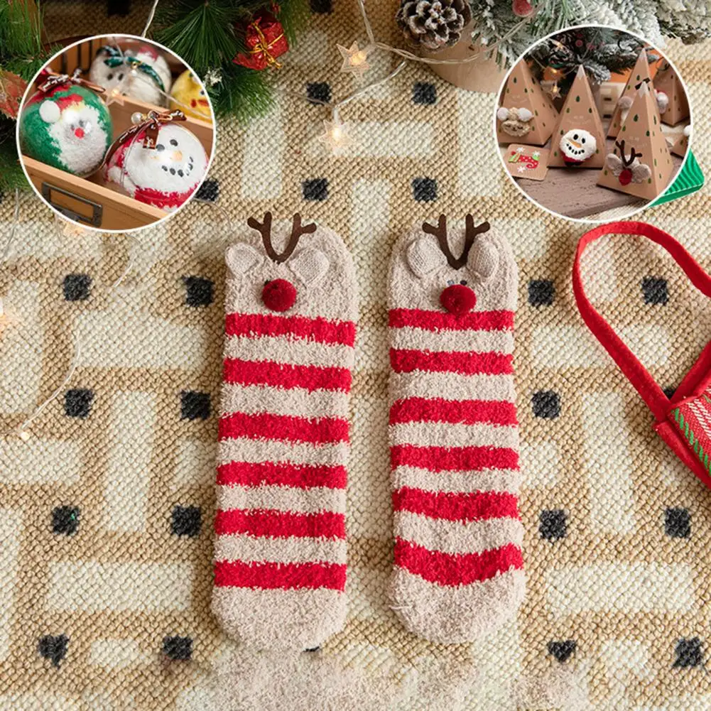 Festive Holiday Stockings Thickened Coral Velvet Socks Festive Holiday Gift Socks Cozy Coral Velvet Christmas Socks for Men