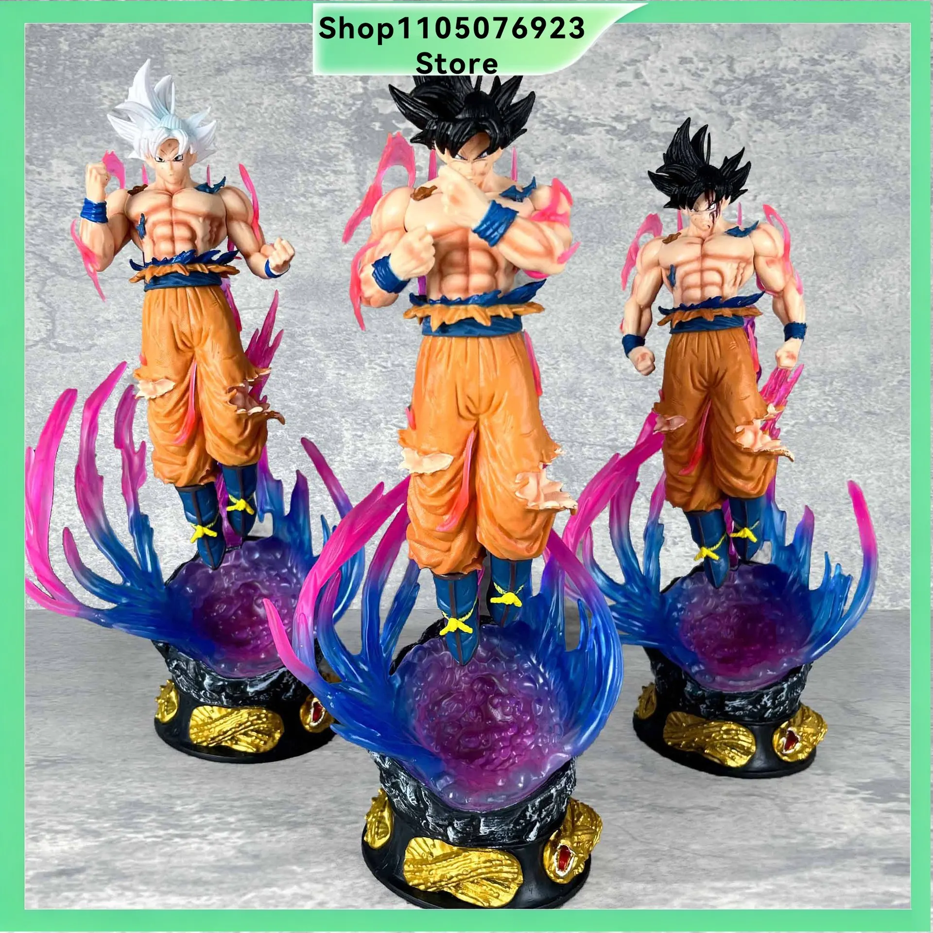 Dragon Ball Son Goku Figur Ultra Instinct Goku mit Energieeffekt-Basis PVC-Modell Desktop-Sammlerstück Dekoration Fan-Display Geschenk