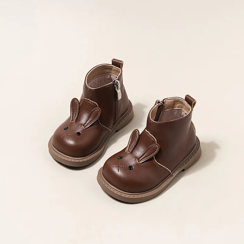 Spring Autumn Girls Soft-Soled Rabbit High-Top Princess Boots Children Outdoor Warm Short Boot Campus Casual Shoes Everyday Wear