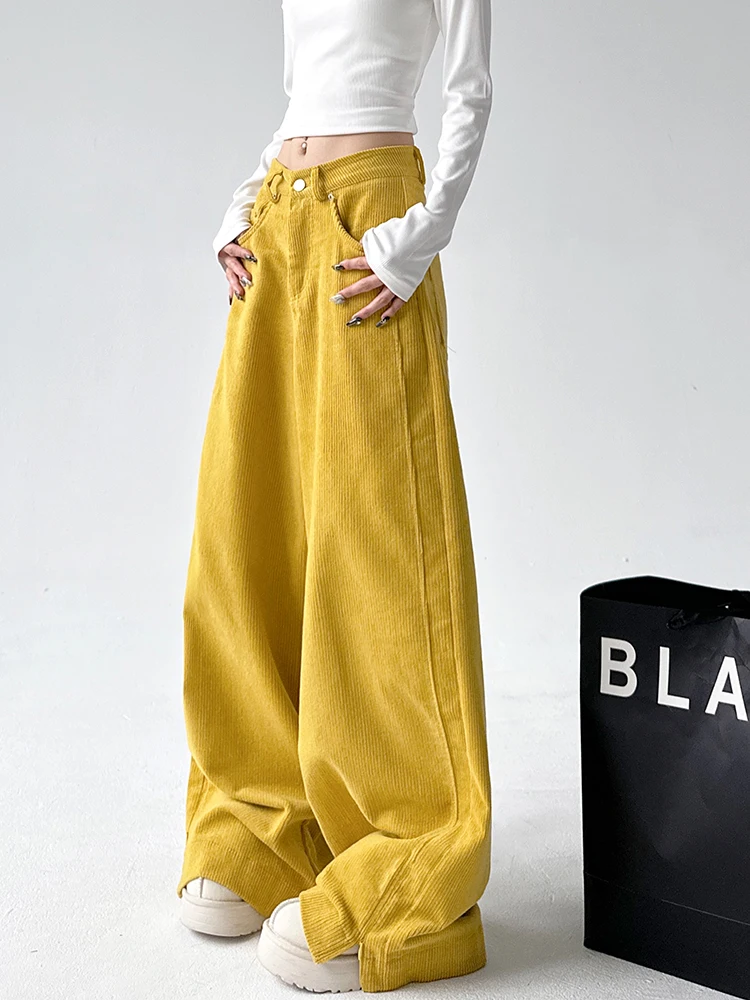 

Yellow Wide Leg Straight Pants Women's Loose Comfortable Commute Faion Casual Trousers Winter New Sle High Waist Long Pants