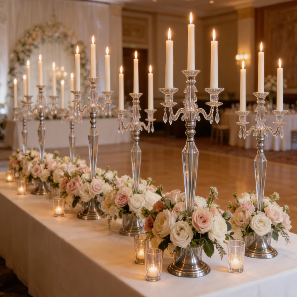 5/10pcs/) 5/10pcs/) Metal Candelabra with Crystal acrylic Pendants,Wedding Centerpiece, Home Decorations, Elegant Party Focal Po