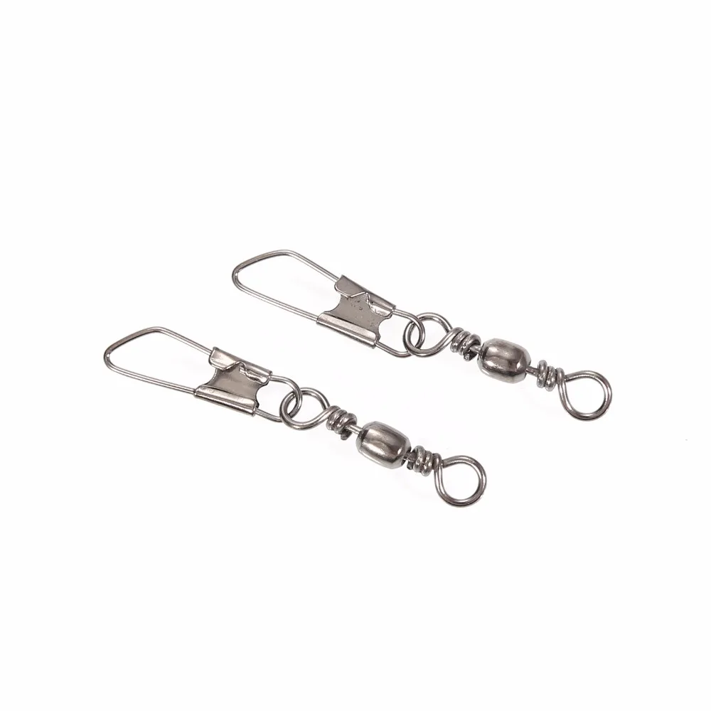 50Pcs/Lot Fishing Connector Pin Bearing Rolling Swivel Stainless Steel with Snap Fishhook Lure Tackle Accessorie for Lure/Line