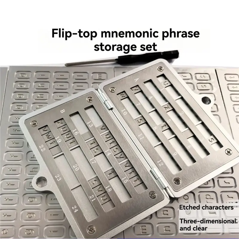 BAAG-Crypto Seed Phrase Backup, กล่องเก็บข้อมูล Seed Phrase สแตนเลสพร้อมรูสำหรับล็อค, สำรองข้อมูล 24 คำ, สำหรับกระเป๋าเงินฮาร์ดแวร์ BIP39