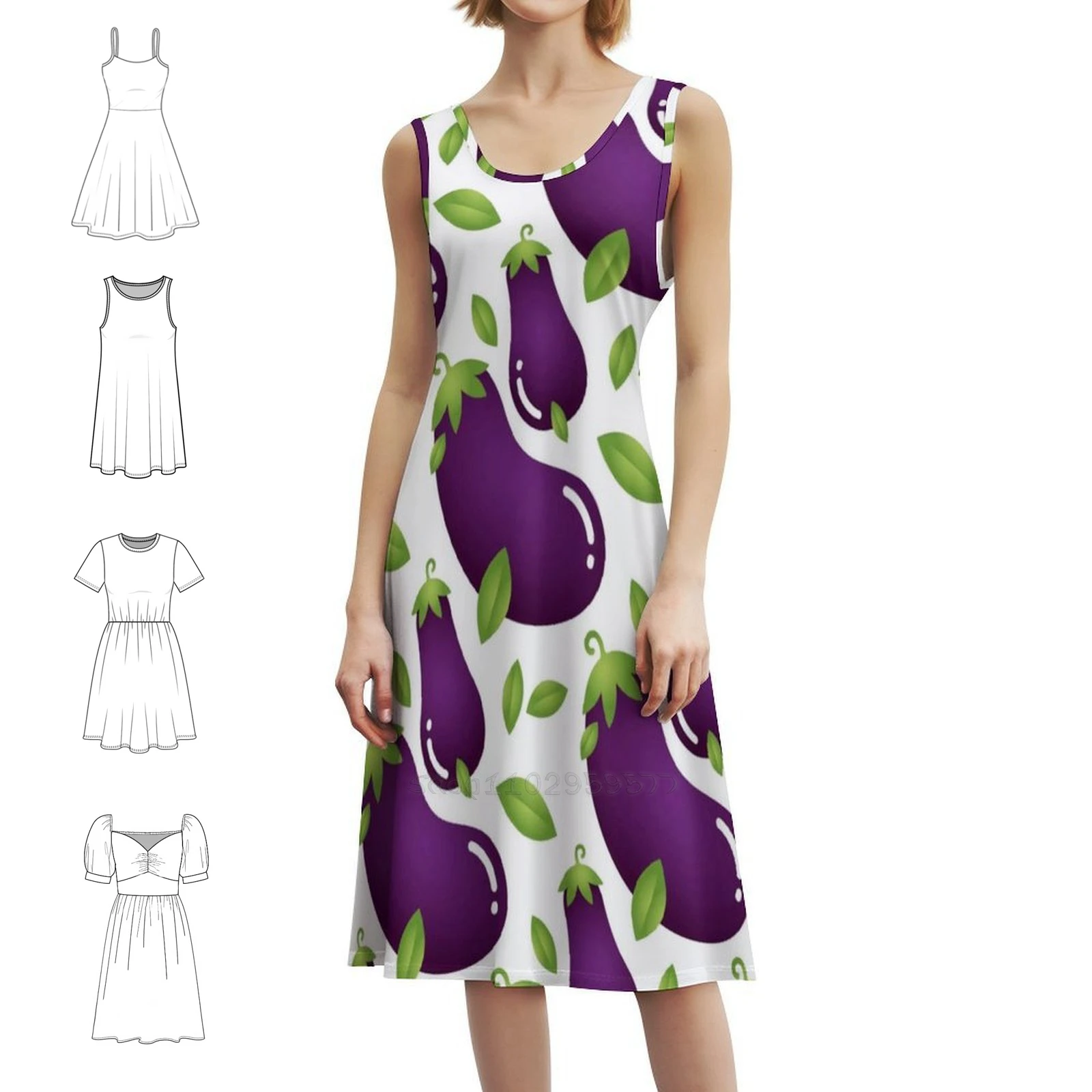 

Floral Smock Dress For Women Spring Summer Casual Dress For Party Eggplant Eggplant Pattern Vegan Dress