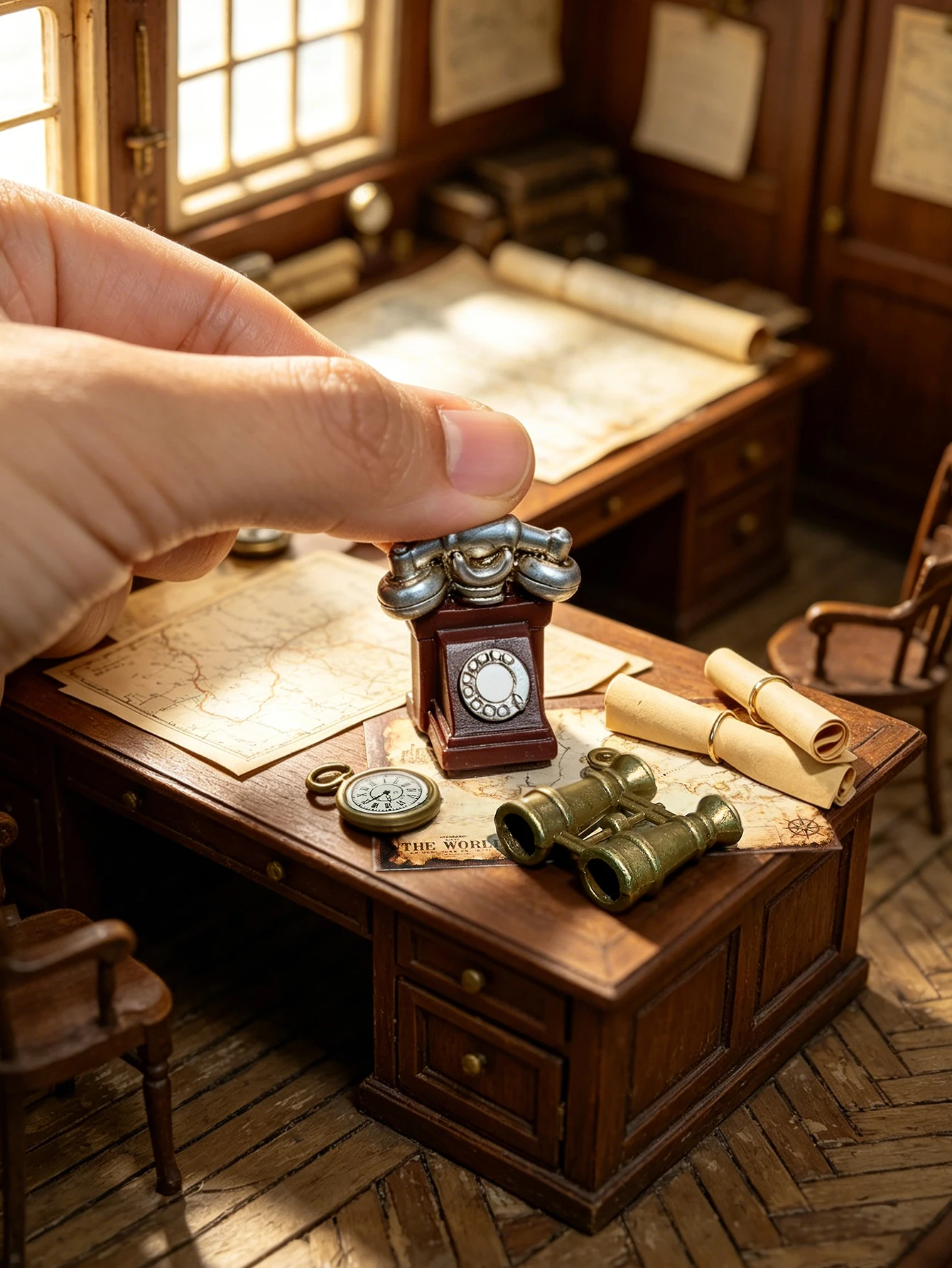 6Pcs Miniature Captain Treasure Hunt Ornaments, Miniature Telephone, Miniature Treasure Hunt Map, Miniature Telescope, Suitable for Dioramas, Model Houses, Dollhouse Scene Setup, 1/6, 1/12 Dollhouse Model House Decoration Accessories, Photography Props, Miniature Landscape Ornaments, Miniatures Decoration, Small Gifts, Giveaways, Home Decor Items
