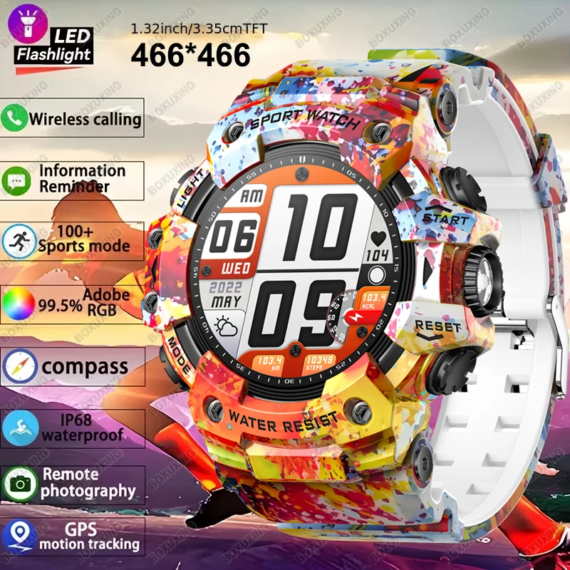 

2026 New Military Outdoor Smart Watch Men 100+Sports Fitness Compass Heart Rate Bluetooth Call IP68 Waterproof Rugged Smartwatch