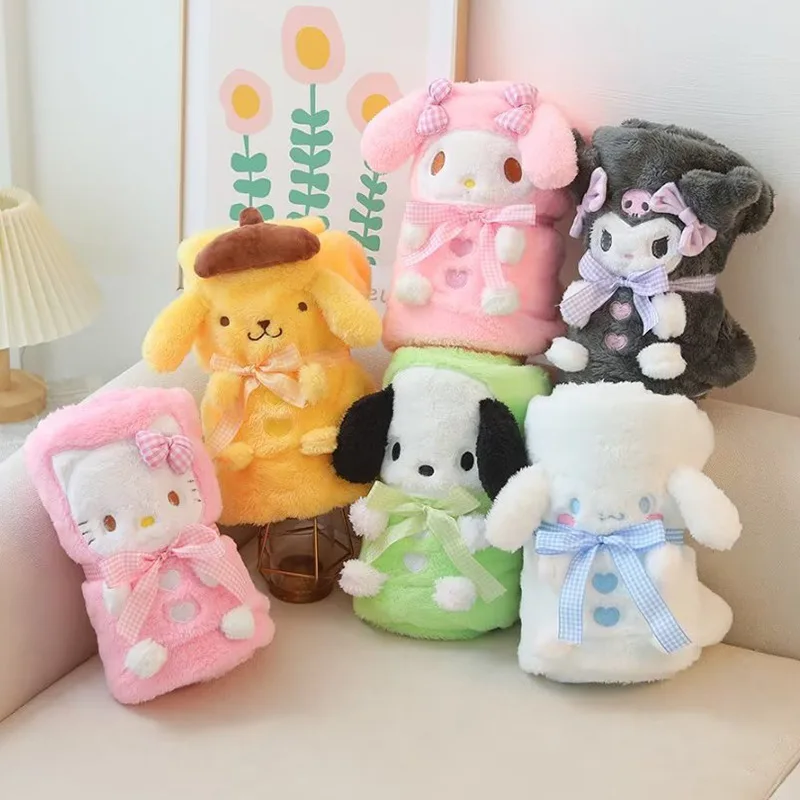 

New Kawaii Sanrios Hellokittys Kuromi Mymelody Cinnamoroll Pochacco Pompompurin Blanket Lunch Break Blanket Gift Toys For Girls