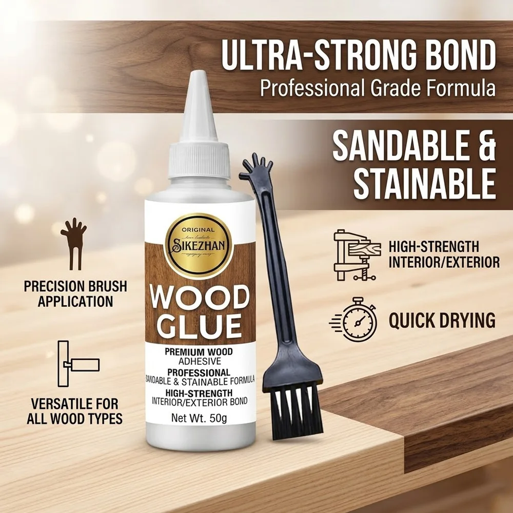 SIKEZHAN 50g Wood Glue, Professional Sandable & Stainable Formula, High-Strength Adhesive for Furniture Repair & Woodworking