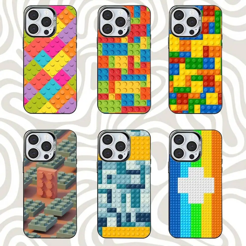 

L-Legos B-Bricks Phone Case For iPhone 16,15,14,13,12,11,Mini,Pro,SE,MAX Black Matte Shockproof Cover