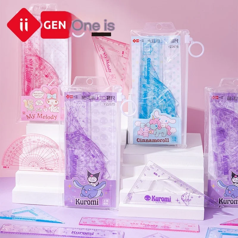 

Iigen 4pcs/Set Drawing Ruler Sanrio Cute Measurement Geometry Triangle Ruler Straight Edge Protractor School Office Stationery