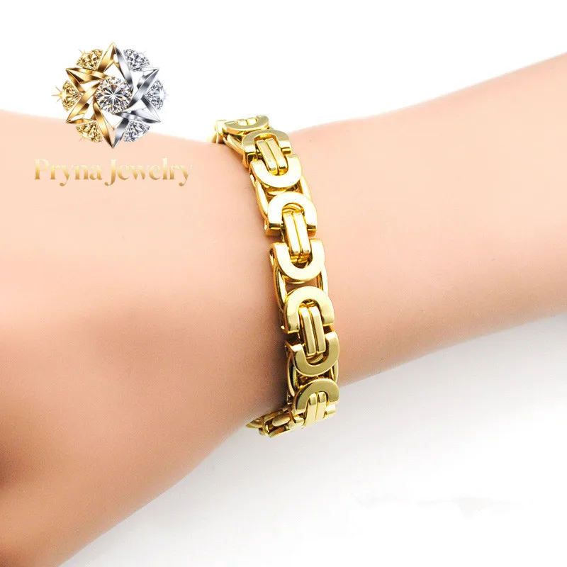Pryna Jewelry  Luxury 24K 9999 Pure Gold real gold Bracelet Exquisite Men's and Women's 9mm Side Bracelet