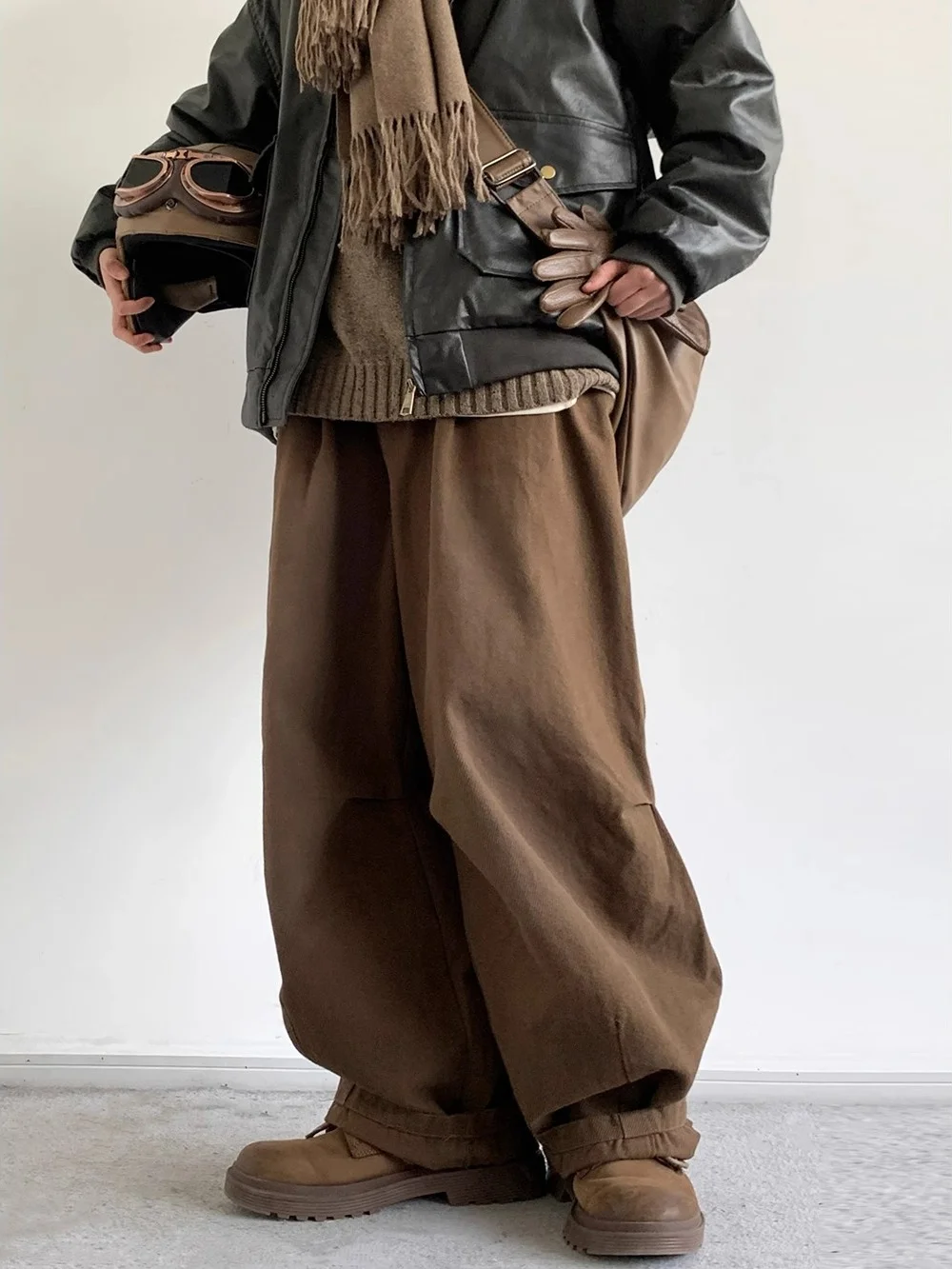 

Retro Japanese Neutral Brown Loose Basic Sle Men's Women's Spring Autumn Casual Straight Leg Long Work Trousers