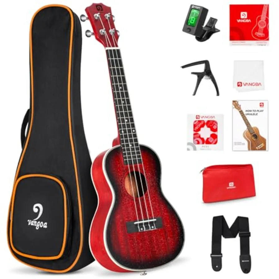 

Ukulele for Beginners, 23 Inch Concert Ukulele Kit, Mahogany Body, Red Finish, Includes Gig Bag and Accessories