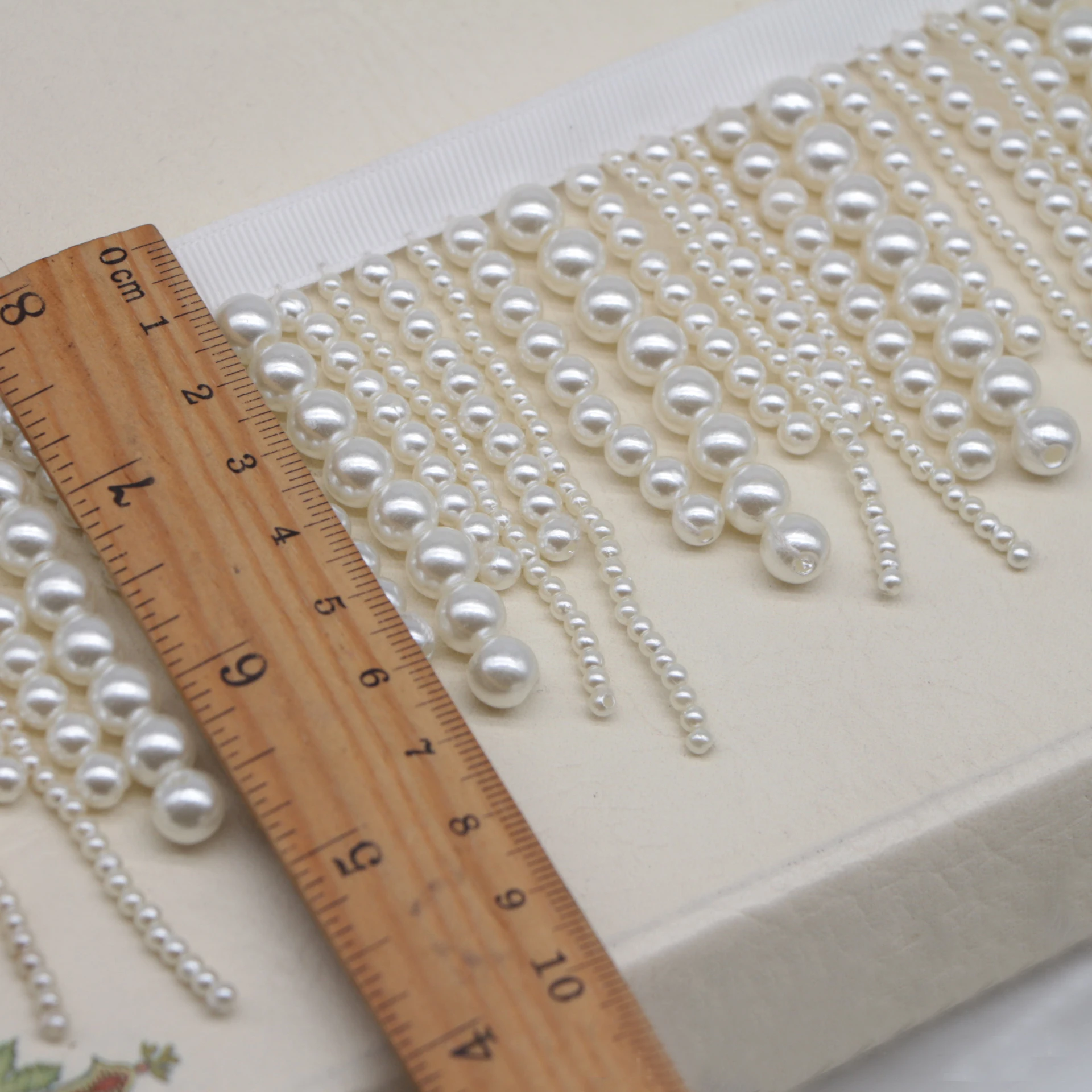 Long Pearl Fringe Beaded Lace Trim Garment Dress Tassel Lace Decoration Shoes Ornaments White Hanging Bead Curtain Sewing 0.5yds