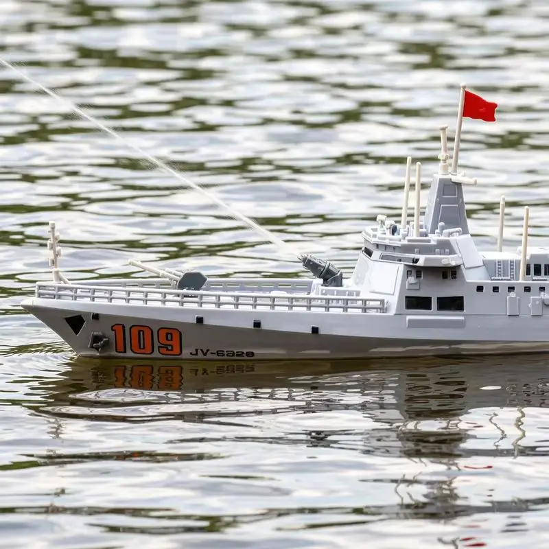 New JJRC 109 2.4G Dual Motor Remote Control Boat Anti-Fall Simulation Electric RC Big Size Military Destroyer Water Spray Model