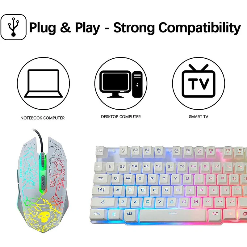 ATTACK SHARK x KUIYN Wired Mechanical Feel Gaming Keyboard+Optical Gaming Mouse+Mouse Pads Set Rainbow for PS4 Xbox PC Laptop