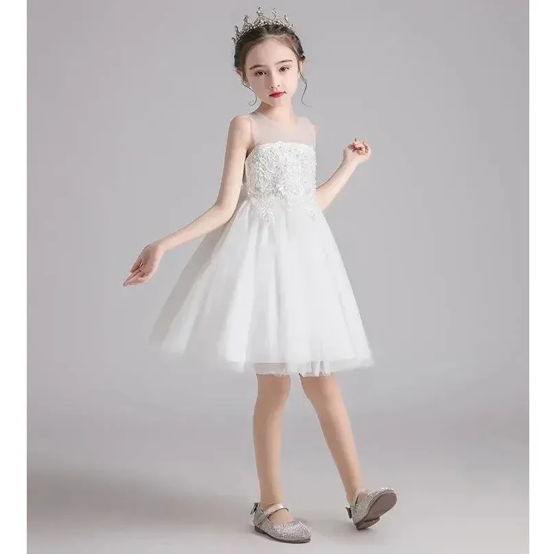 Girls' Dress 2024 Summer New Flower Girl Princess Dress Mesh Fluffy Children's Festival Performance Dress