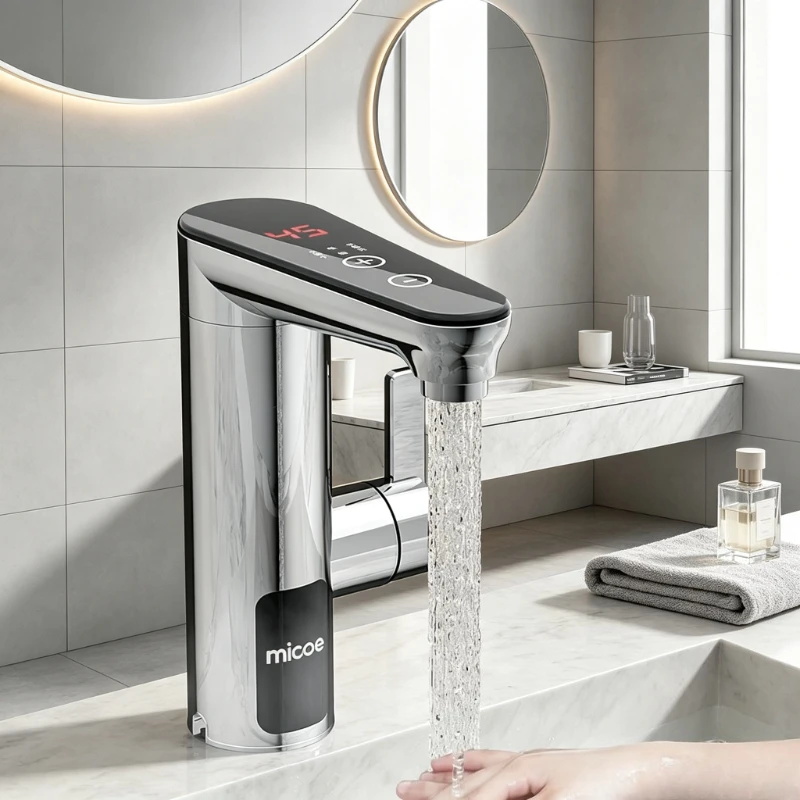 Instant Hot Water Heater Tap, Stainless Steel Bathroom Fast Heating with Smart Temp Screen & Leakage Protection, Durable Durable