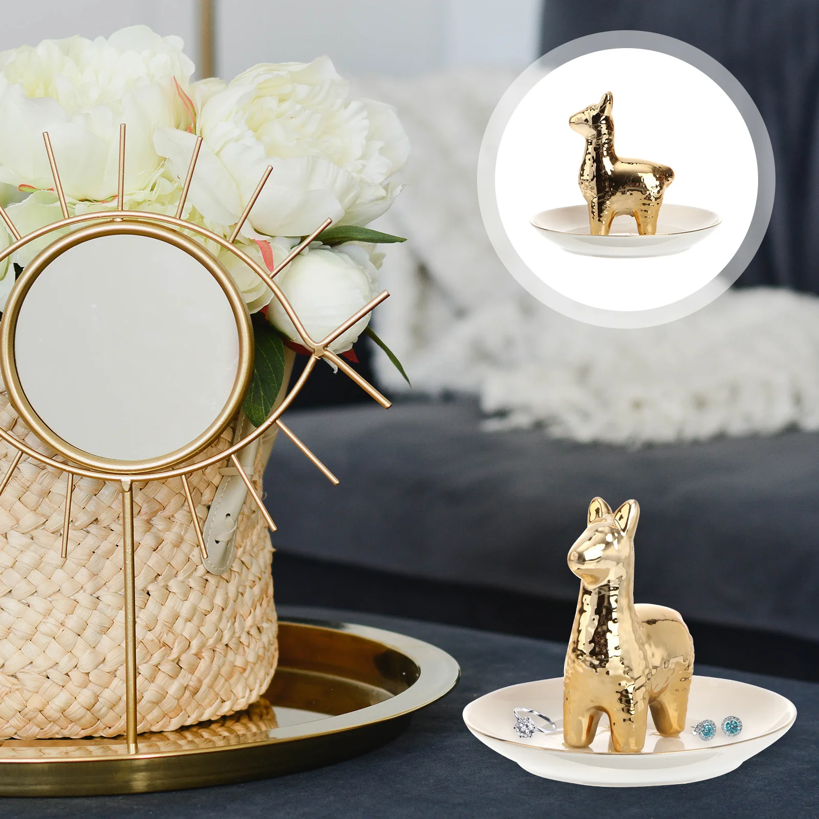

1 шт., блюдо для ювелирных изделий с животным дизайном, керамический органайзер из альпаки, поднос для колец, ожерелий, сережек, хранения макияжа, декор для рабочего стола