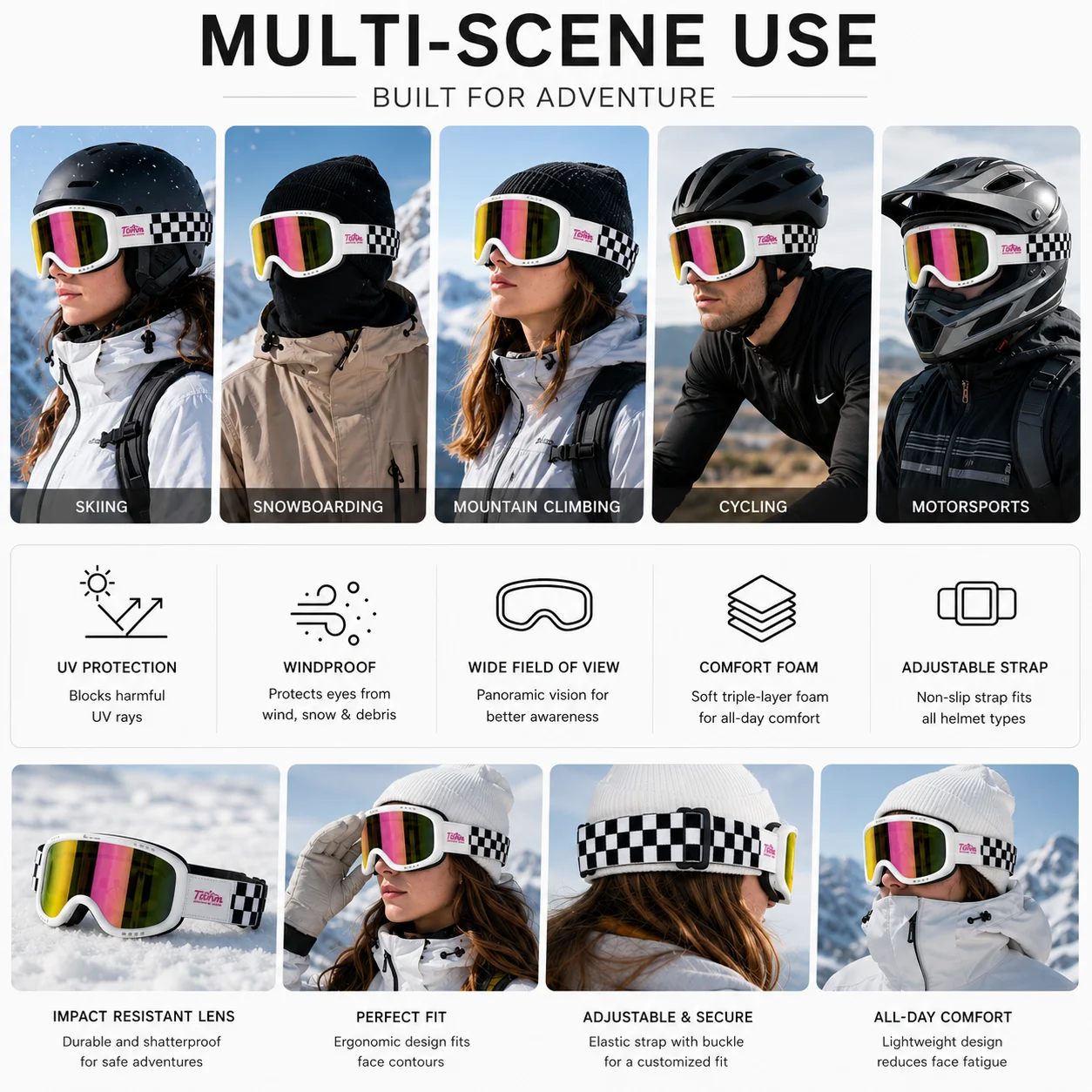 Vintage Unisex Ski & Motorcycle Goggles, Night Vision Off Road Protective Helmet Riding Sunglasses