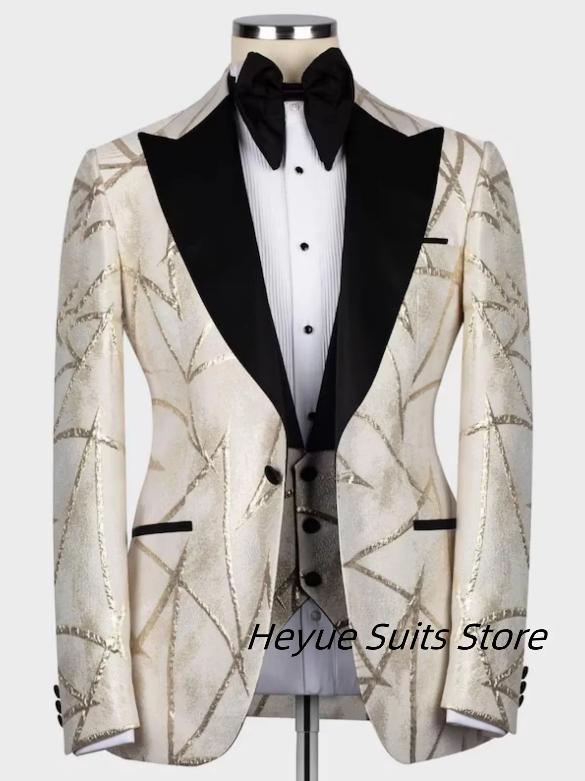 Customized Patterned Slim Men Suits Custom Groom Wedding Tuxedos 3 Pieces Sets Peak Lapel Male Prom Blazers Fashion ropa hombre