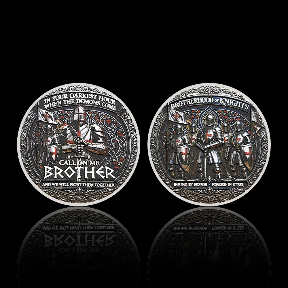 Brotherhood of Knights Challenge Coin Double Sided Medieval Warrior Collectible Token Inspirational Gift Souvenir