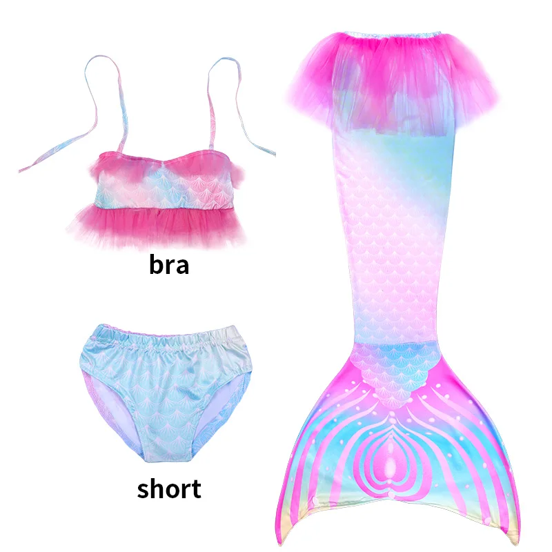 어린이 인어 COS 의상, 소녀 3피스 공주 공연 의상, 파티 의상, 할로윈 코스프레 의상