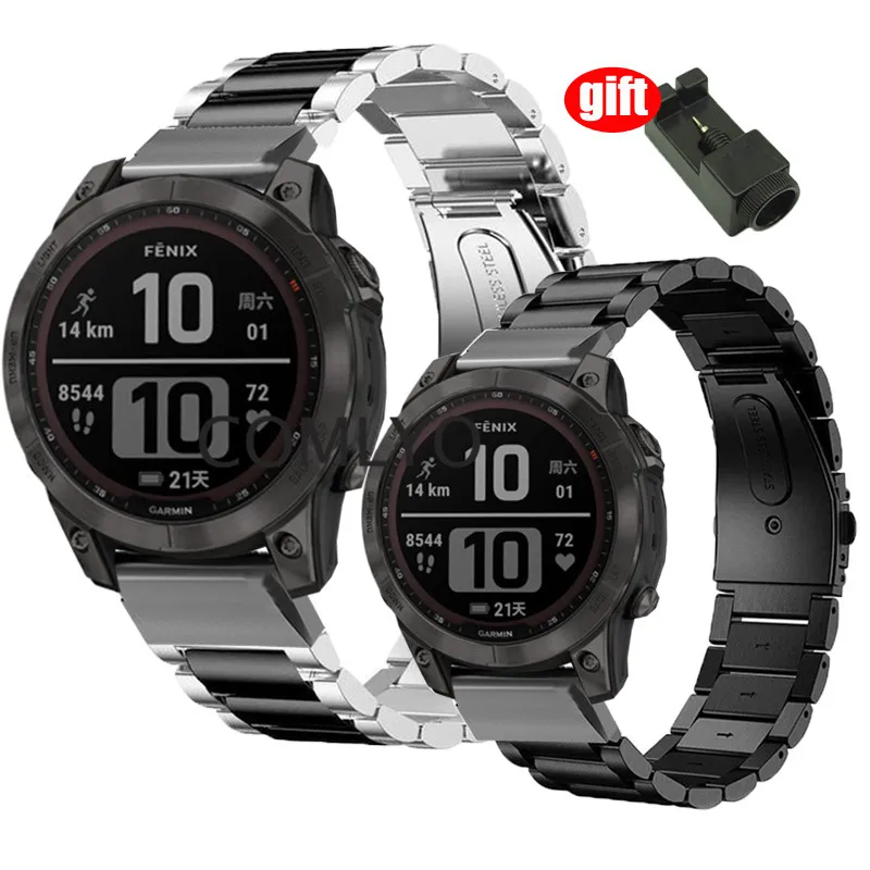 For Garmin Fenix 7X 7 7S 6S 6 6X Pro Solar EPIX GEN 2 Tactix 7 Enduro 5X Plus 3HR Descent MK1 Mk2 Strap Band Stainless steel/PC