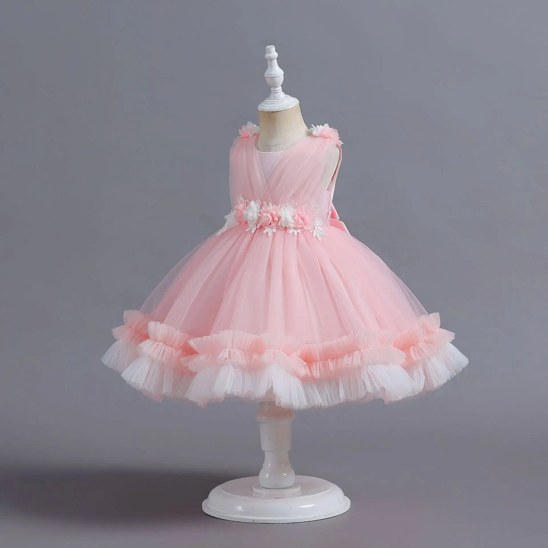 Baby Girl 1 Year Birthday Dress Layered Tulle Kids Girl Ball Gowns Elegant Toddler Clothes For Pageant Ceremony Party 0-4T