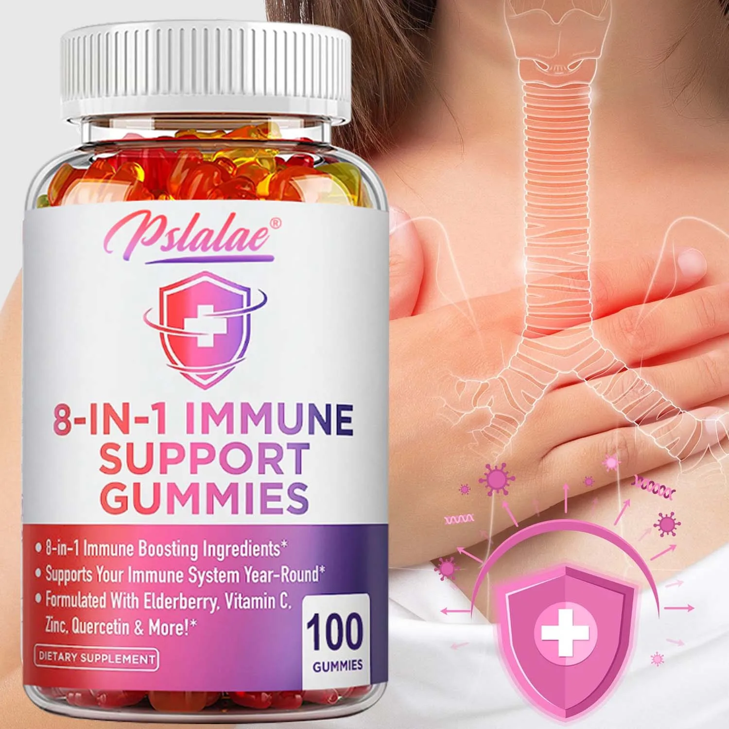 

8-in-1 Immune Support Gummies - Helps Reduce Inflammation, Improves Overall Health, Immune Health, Boosts Energy Levels