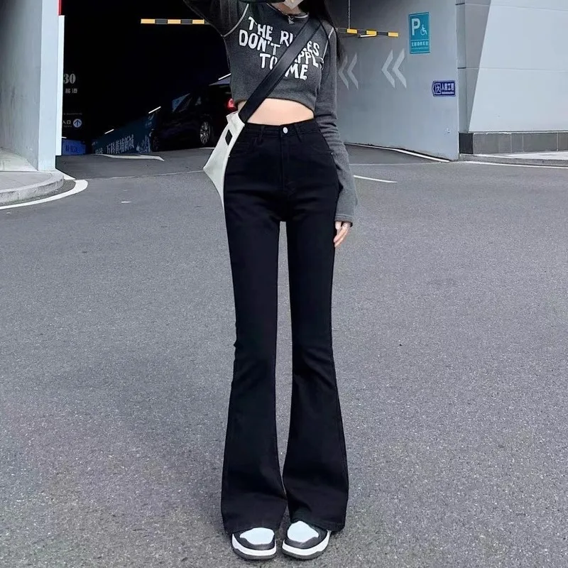 Women's Pants High-Waisted Stretch Sexy Bodycon Denim Flared Trousers Streetwear High Waist Jeans