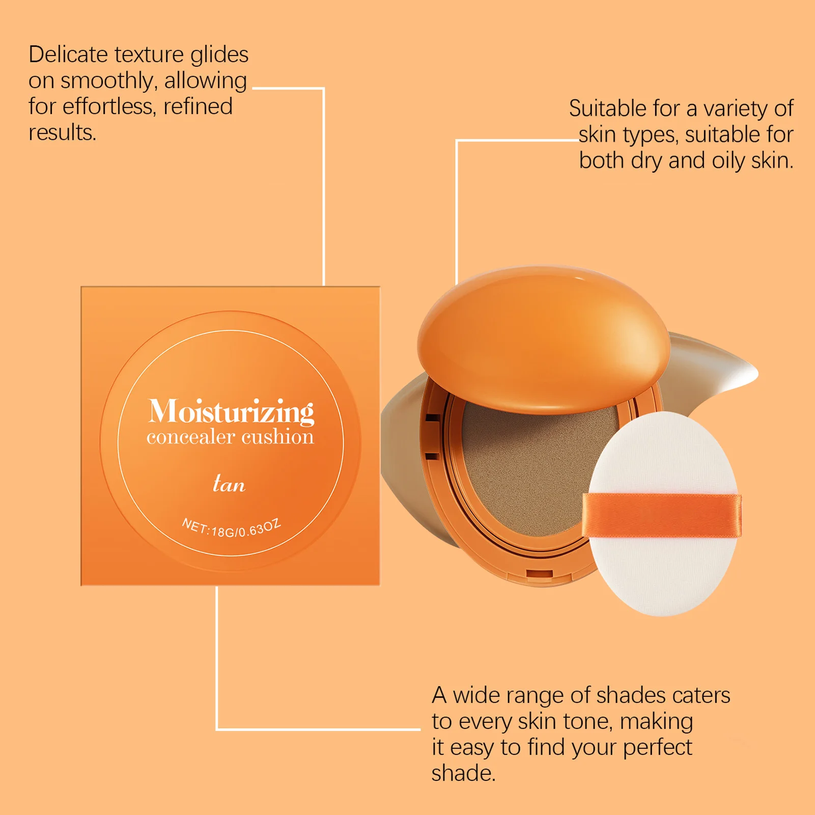 Cojín corrector hidratante compacto de larga duración, color Beige cálido, acabado Natural, maquillaje sin defectos, cuidado de la piel, belleza diaria