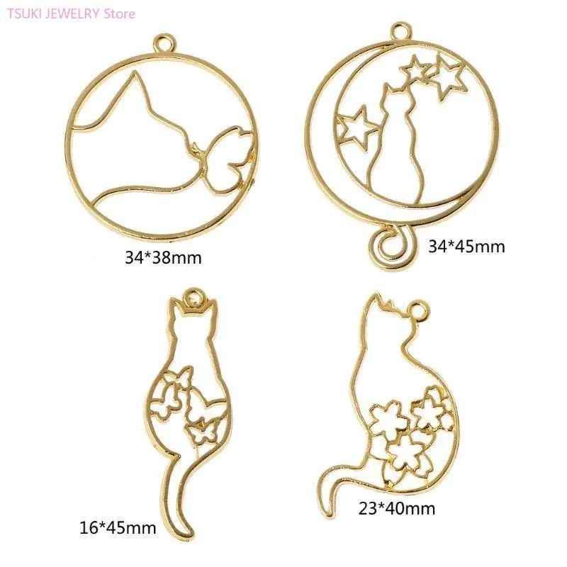 62KE 5 Pcs/Set for Creative Hollow for Cat Charms for Cat Kitten Metal Frame Resin Molds Pendants Charms for UV Re