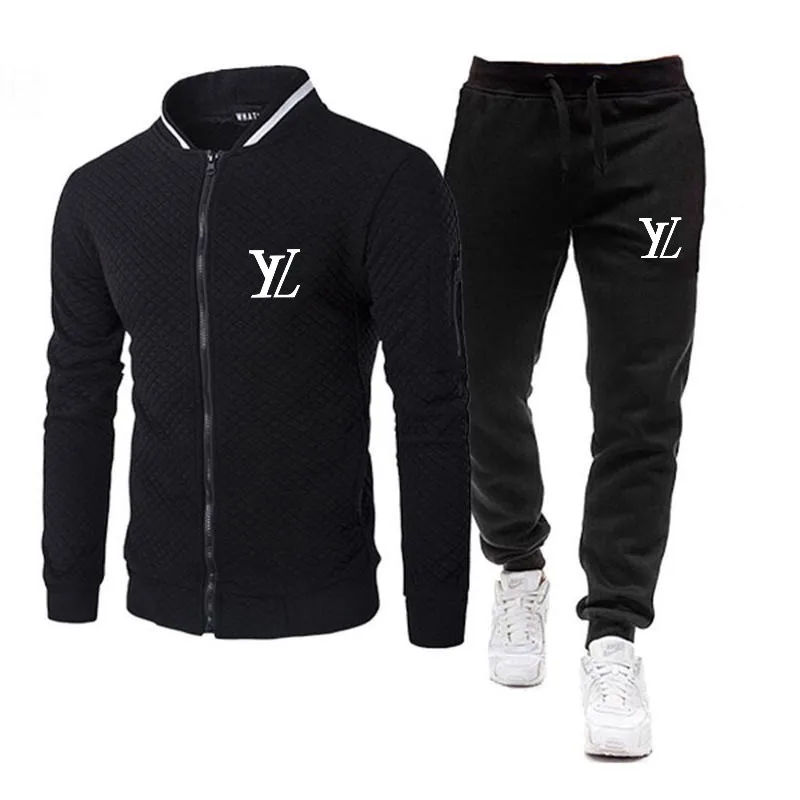 New Men\'s Wool sweater zip-up cardigan stand collar long sleeve hoodie and sweatpants High quality leisure fallow jogging suit