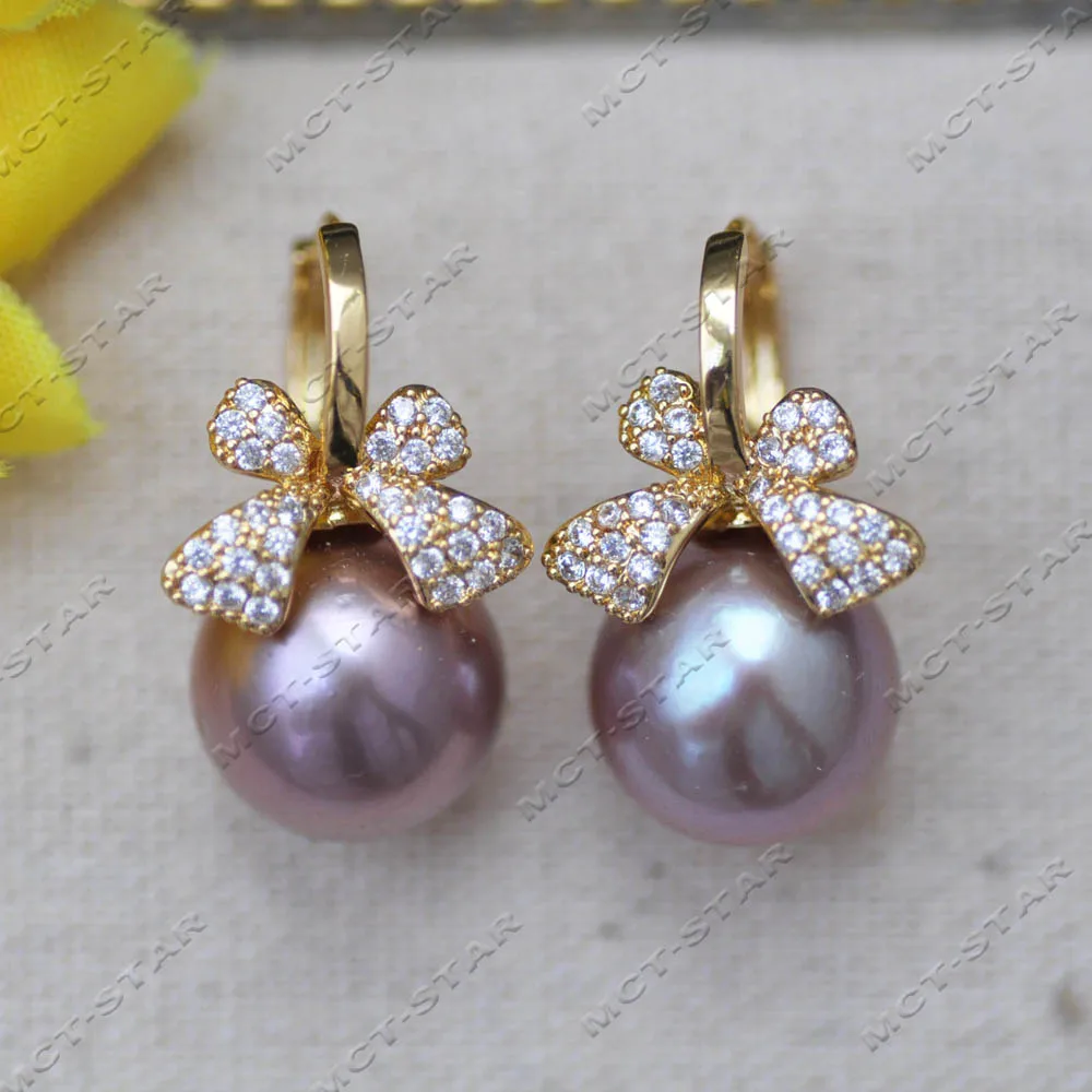 

Серьги Z14555 с жемчугом Эдисон Кеши, 13 мм, лавандового цвета, круглой формы, в стиле банта, класс А+