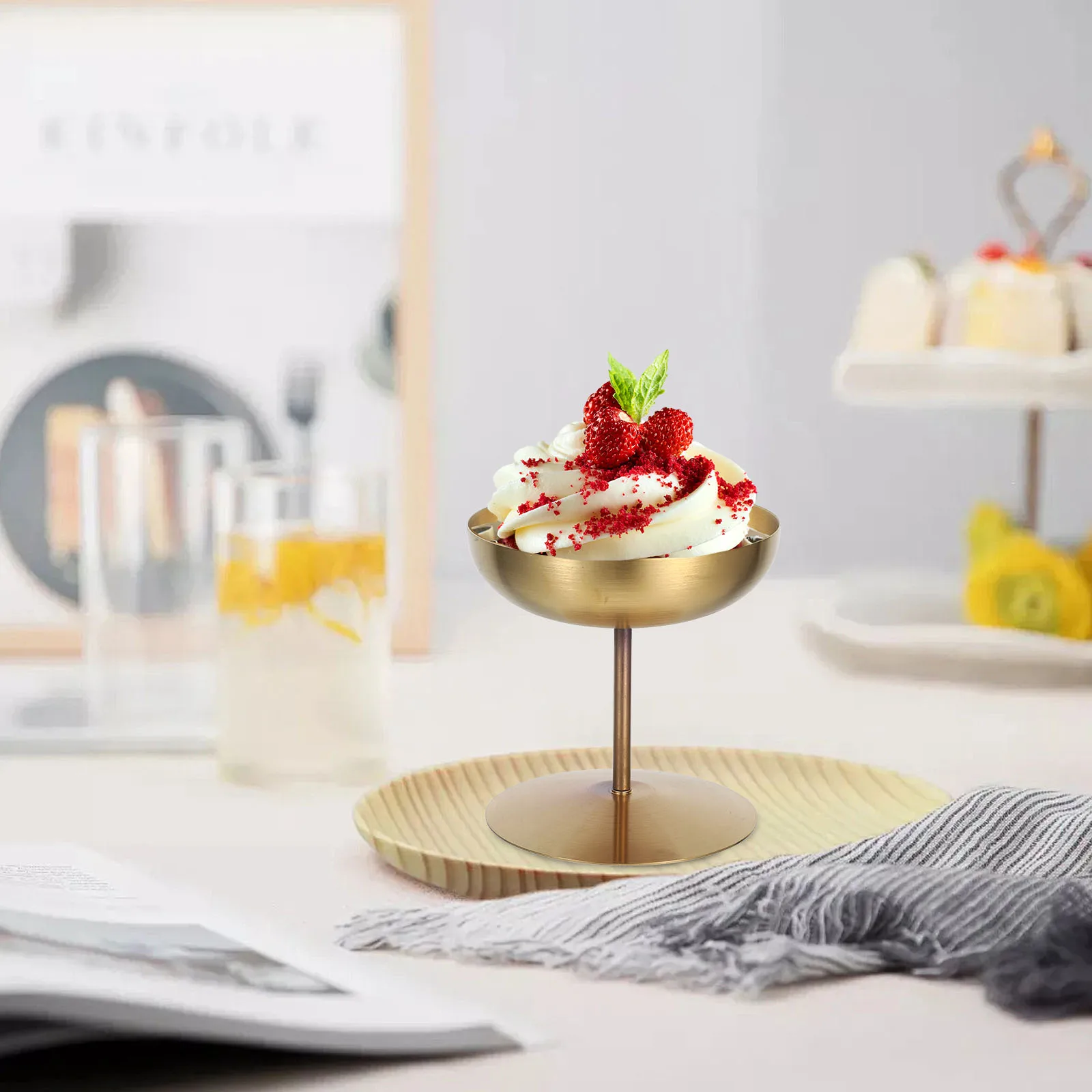 

1pc Stainless Steel Ice Cream Cup Tall Base Dessert Bowl Reusable Serving Cup For Pudding Yogurt Party Restaurant Kitchen Bar