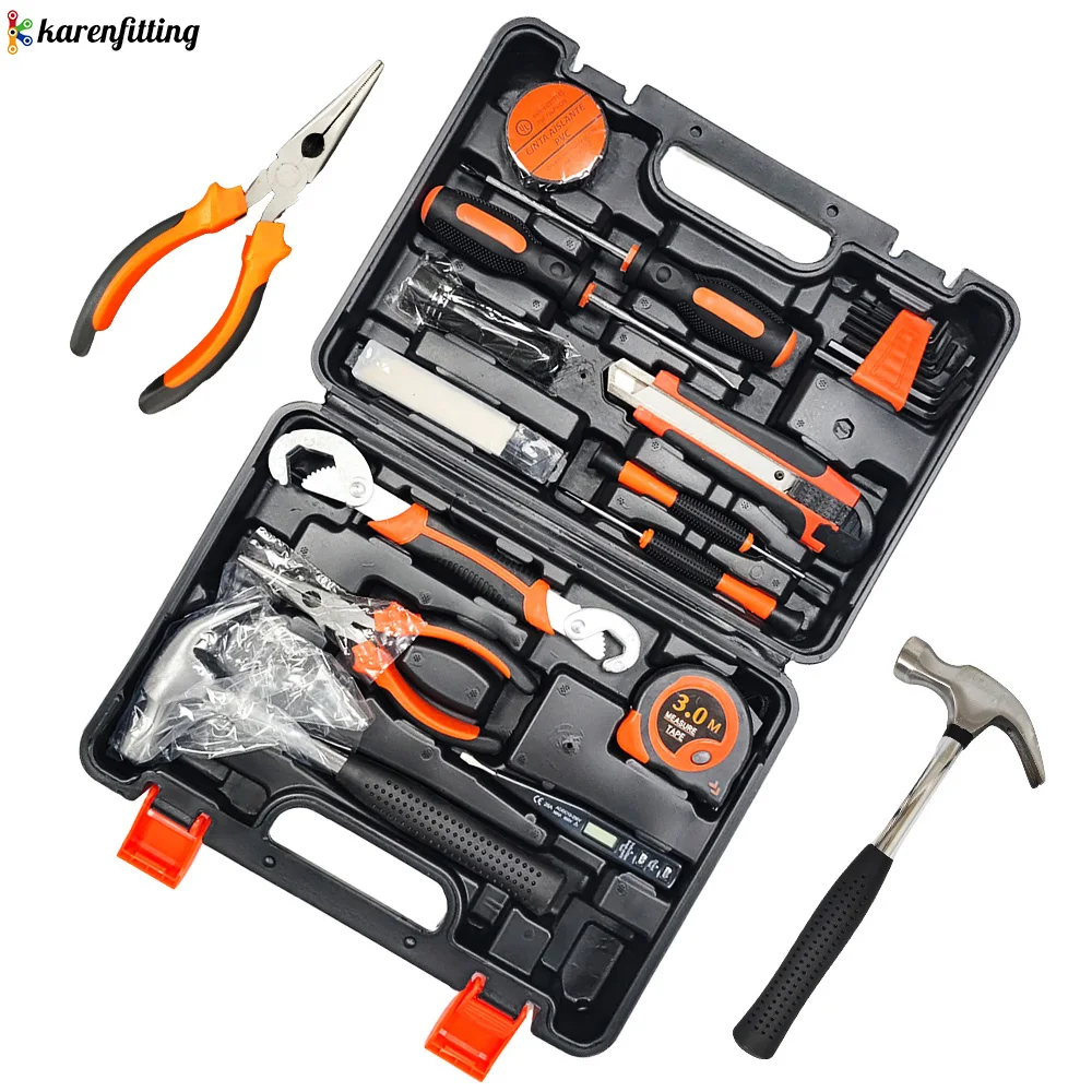 25 Pcs Hardware Multi Hand Tools Kit Spanner Wrench Bicycle Repair Home Sockets Tool Set Box