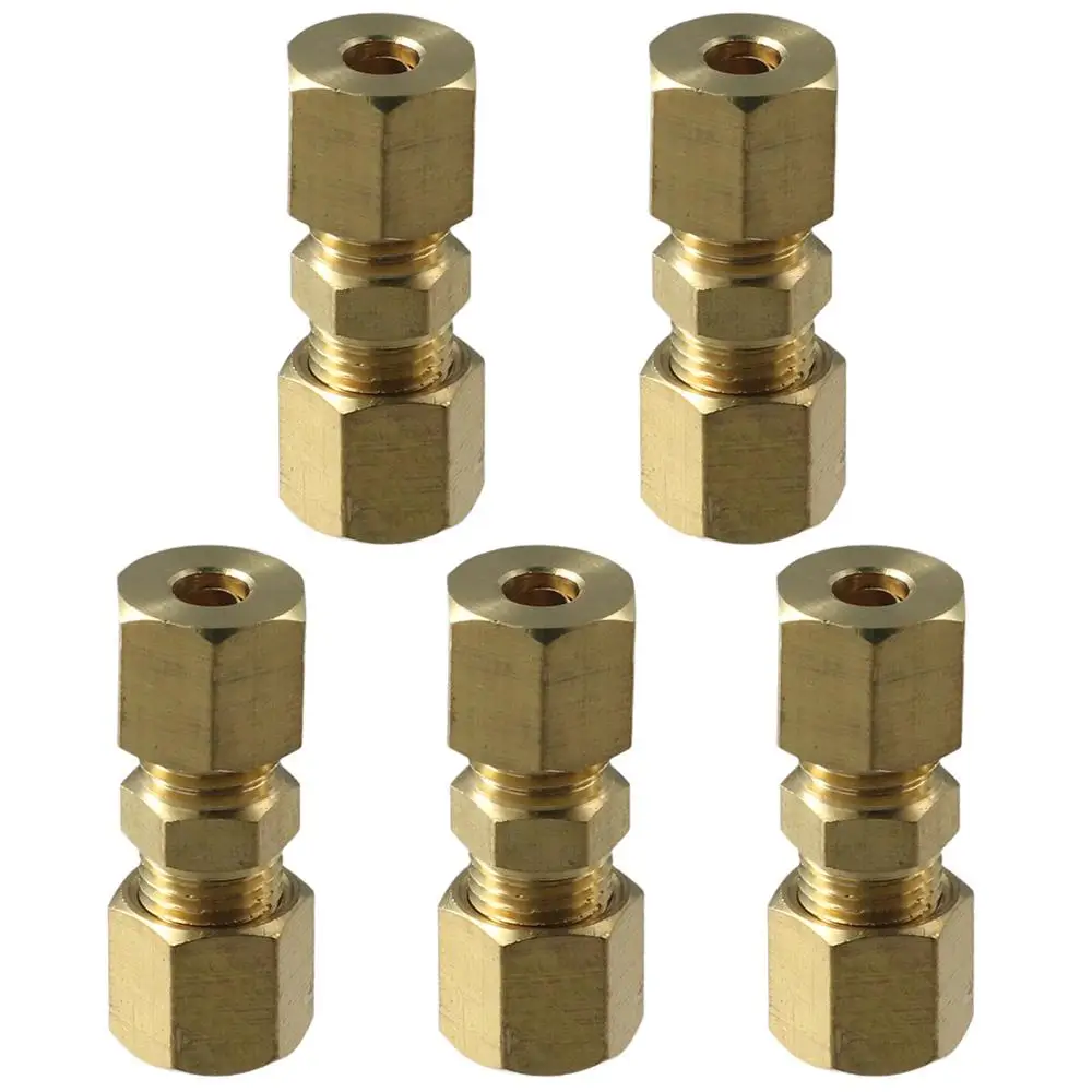 1/5Pcs Gold Brass Compression Tube Fitting Useful 1/4\